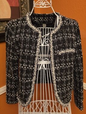Classic Black & White Tweed Women’s Jacket